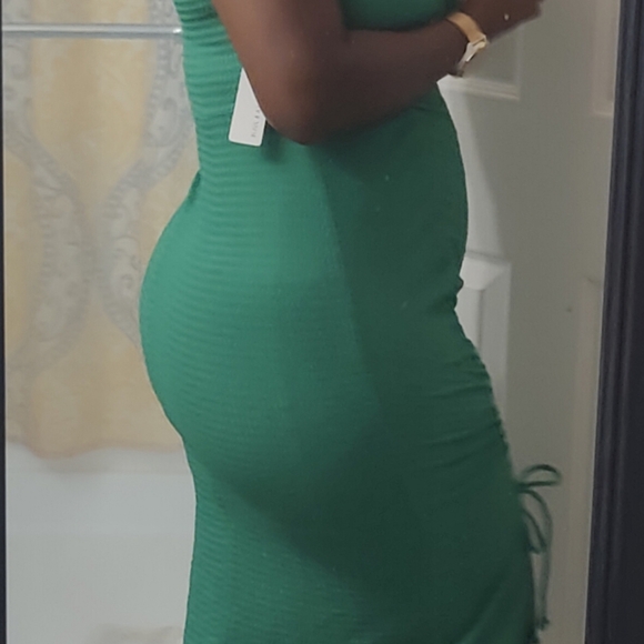 NWT Stella & Julie Green Ruched Front Sleeveless Midi Dress - Picture 4 of 5